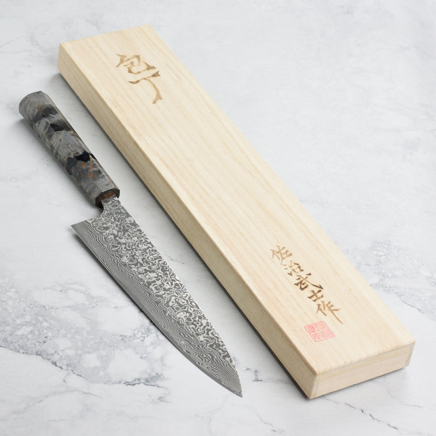 Saji SG2 Black Damascus 9.4" Gyuto, Stabilized Birch