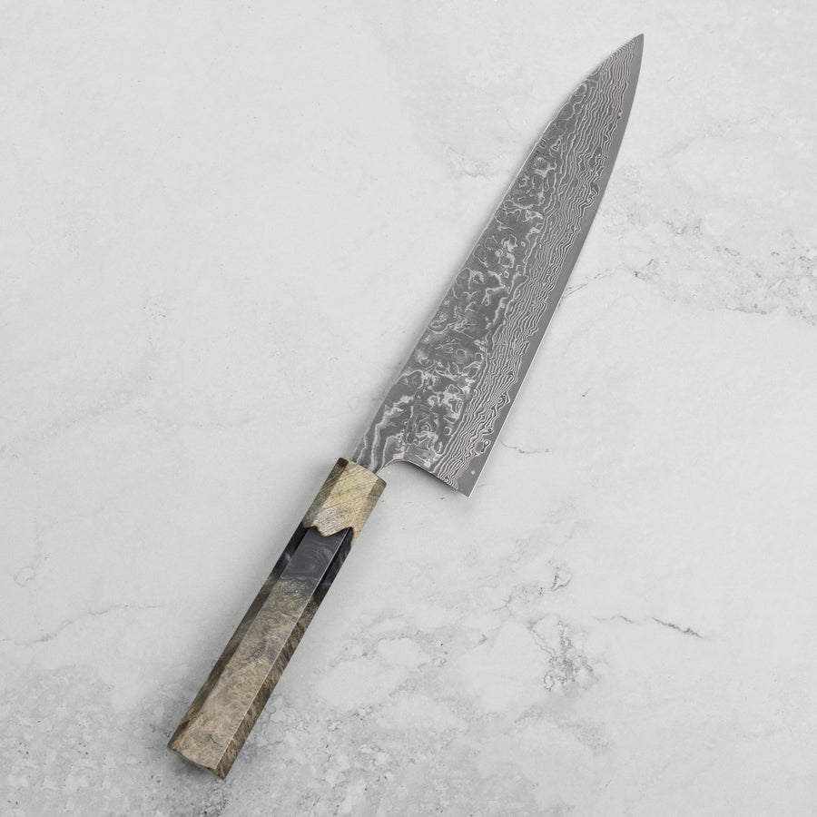 Saji SG2 Black Damascus 8.25" Gyuto, Stabilized Birch