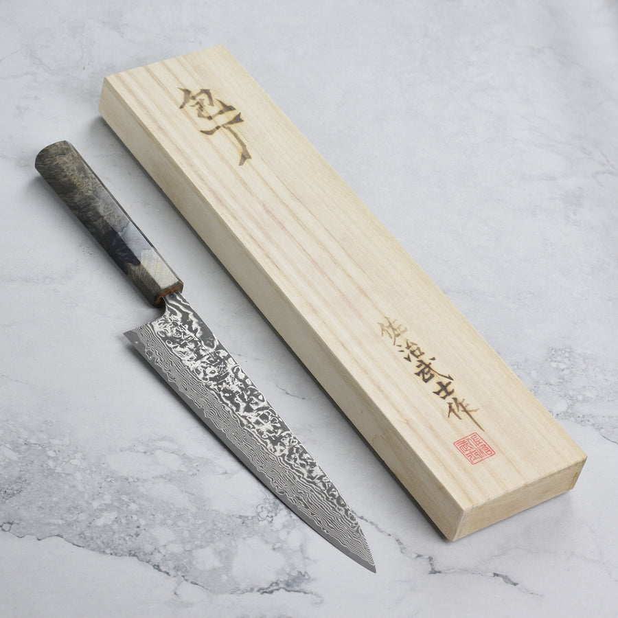 Saji SG2 Black Damascus 8.25" Gyuto, Stabilized Birch