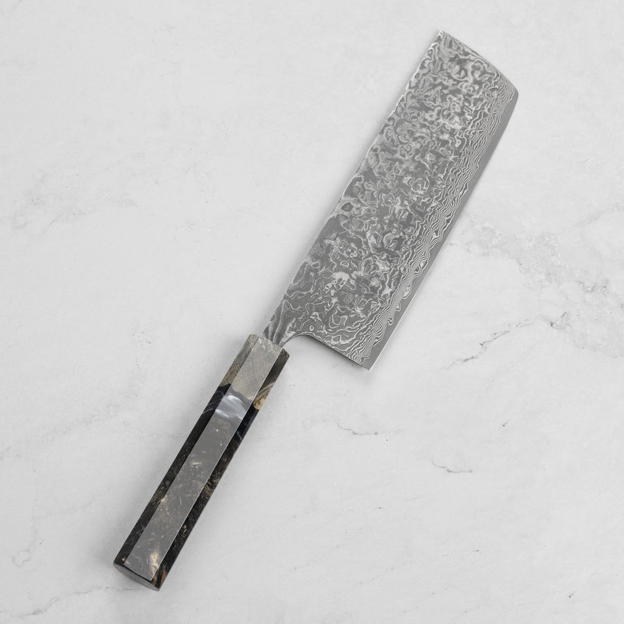 Saji SG2 Black Damascus 6.7" Nakiri, Stabilized Birch
