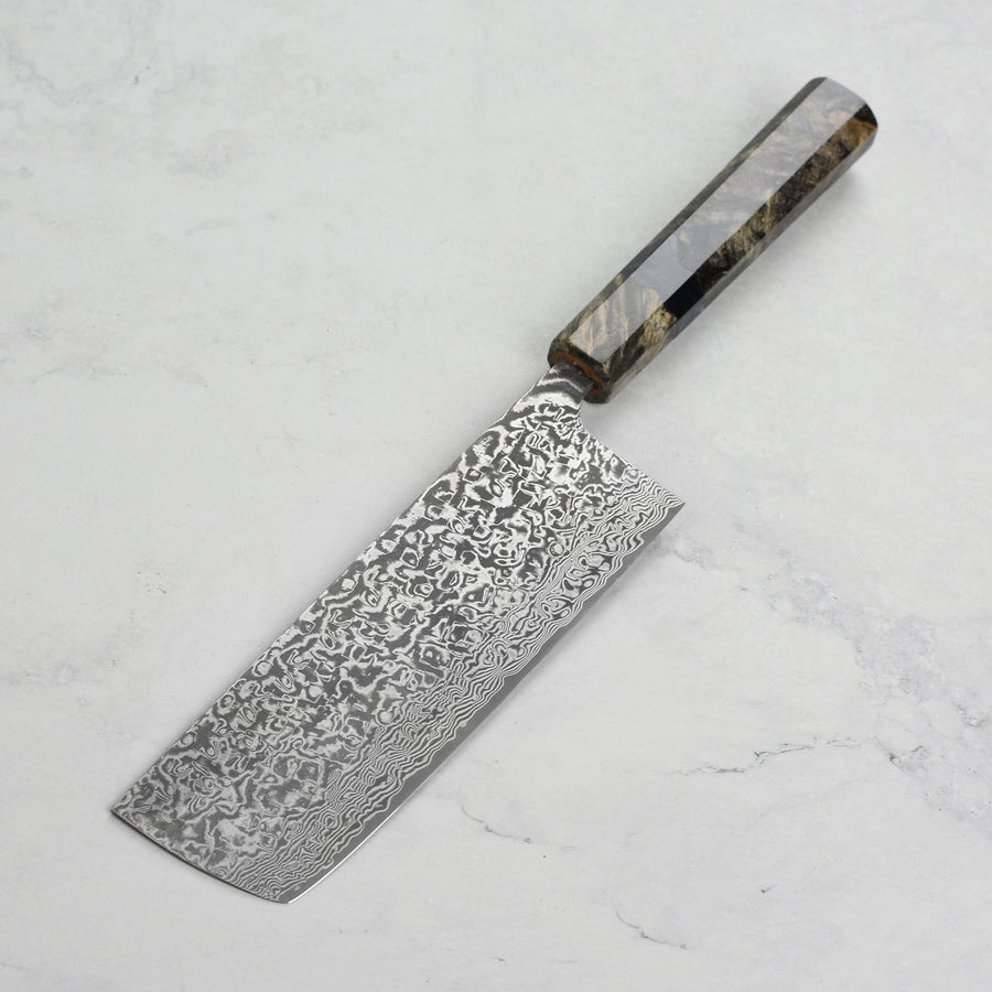 Saji SG2 Black Damascus 6.7" Nakiri, Stabilized Birch