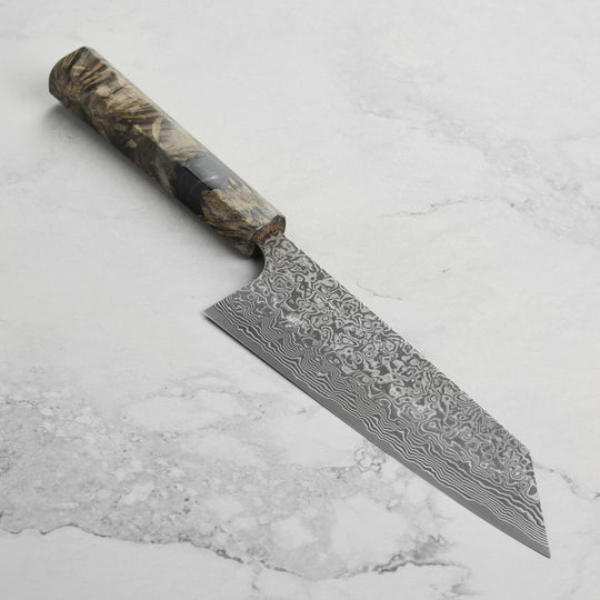 Saji SG2 Black Damascus 6.7" Bunka, Stabilized Birch