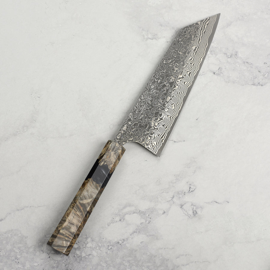 Saji SG2 Black Damascus 6.7" Bunka, Stabilized Birch