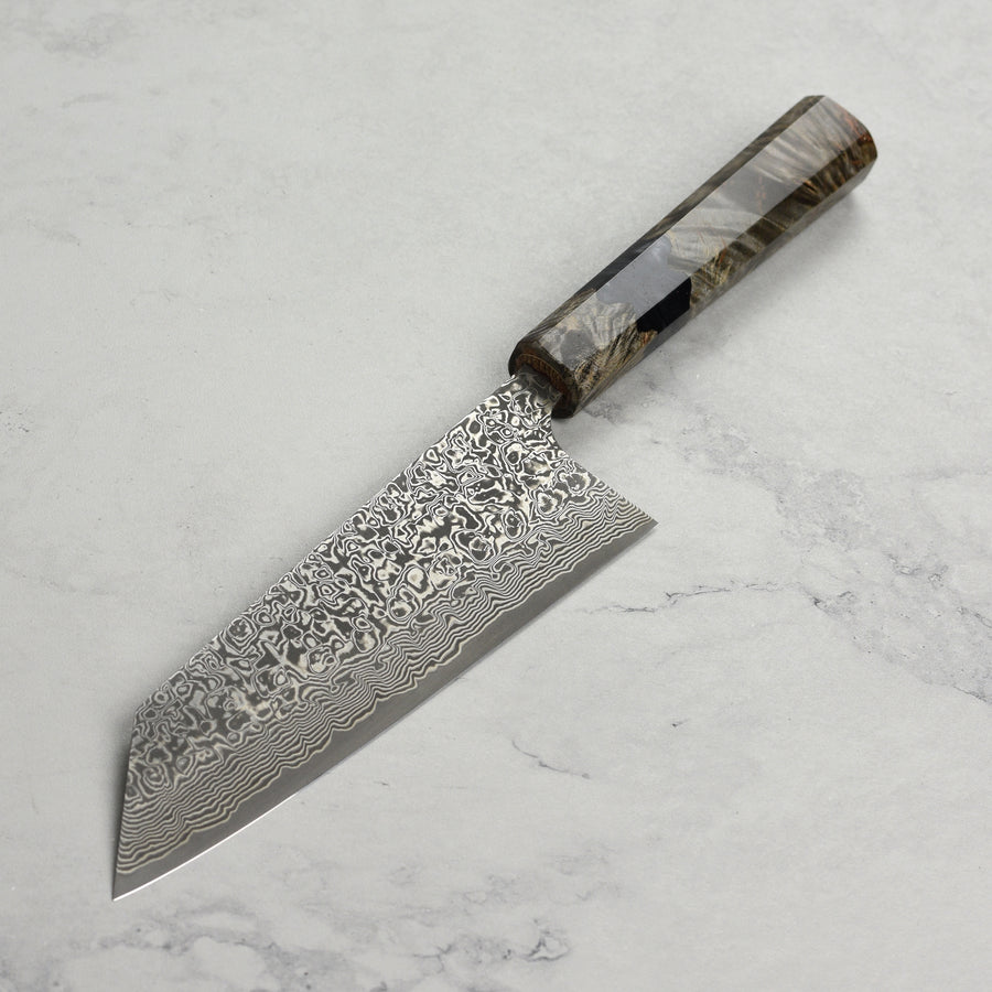 Saji SG2 Black Damascus 6.7" Bunka, Stabilized Birch