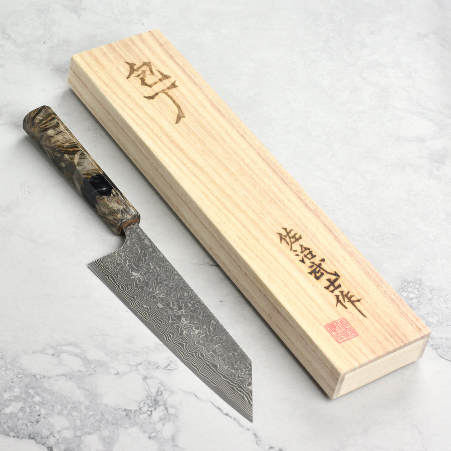 Saji SG2 Black Damascus 6.7" Bunka, Stabilized Birch