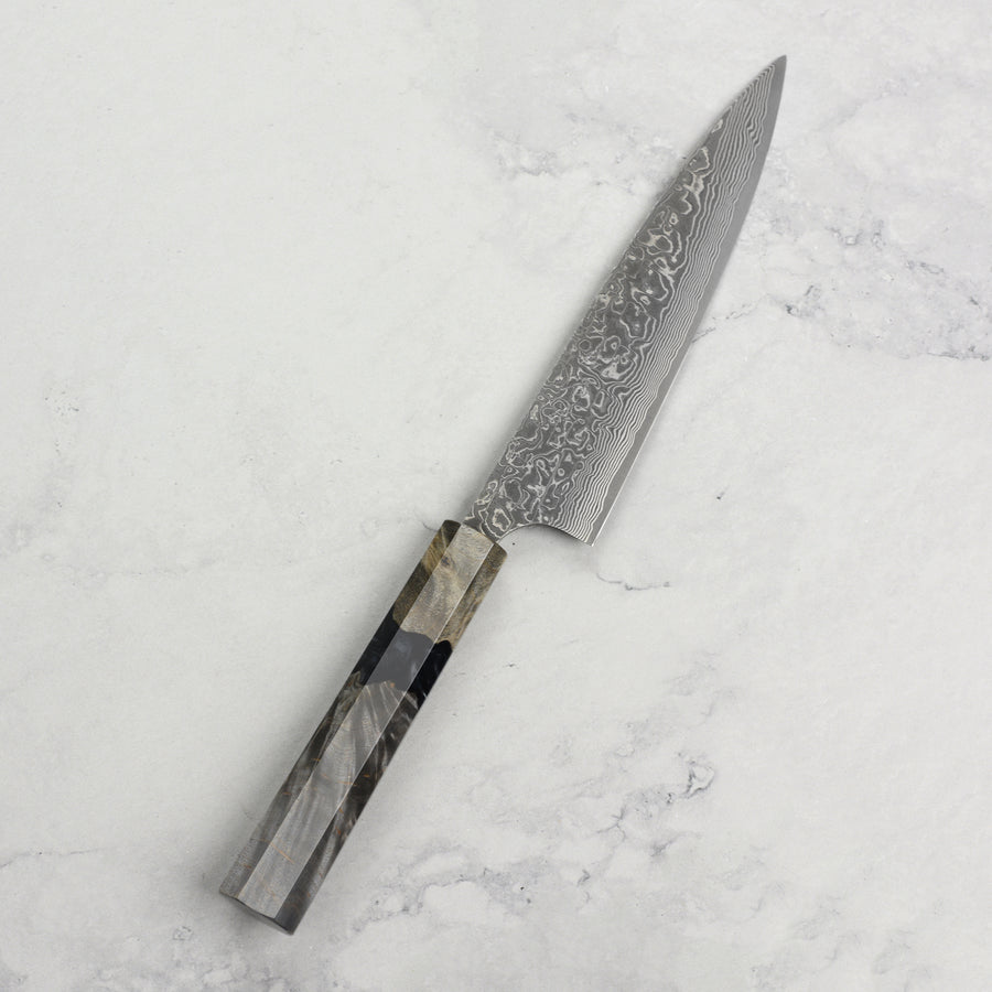 Saji SG2 Black Damascus 5.9" Petty, Stabilized Birch