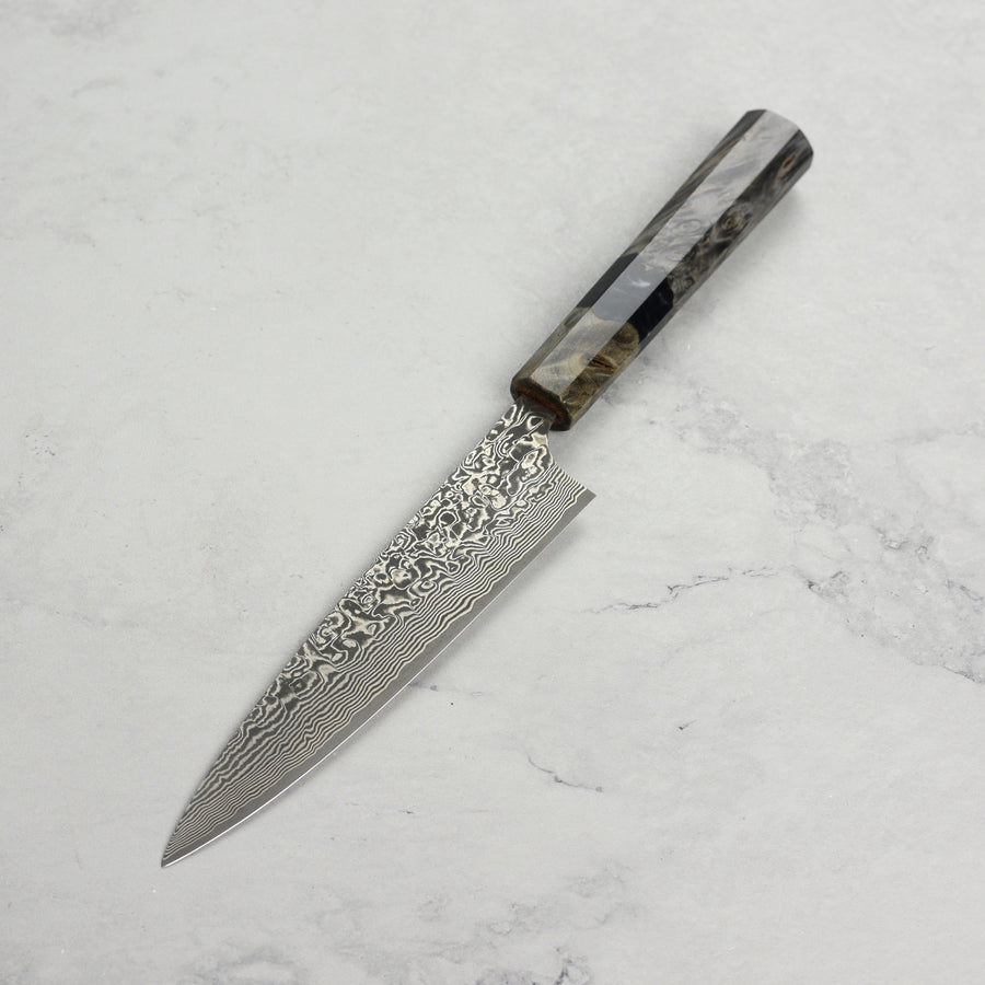 Saji SG2 Black Damascus 5.9" Petty, Stabilized Birch