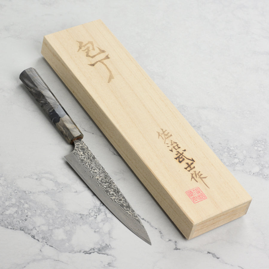Saji SG2 Black Damascus 5.9" Petty, Stabilized Birch