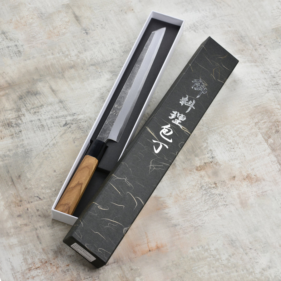 Hatsukokoro Shirasagi Aogami #2 Kurouchi Single Bevel 10.6" Kiritsuke Yanagiba