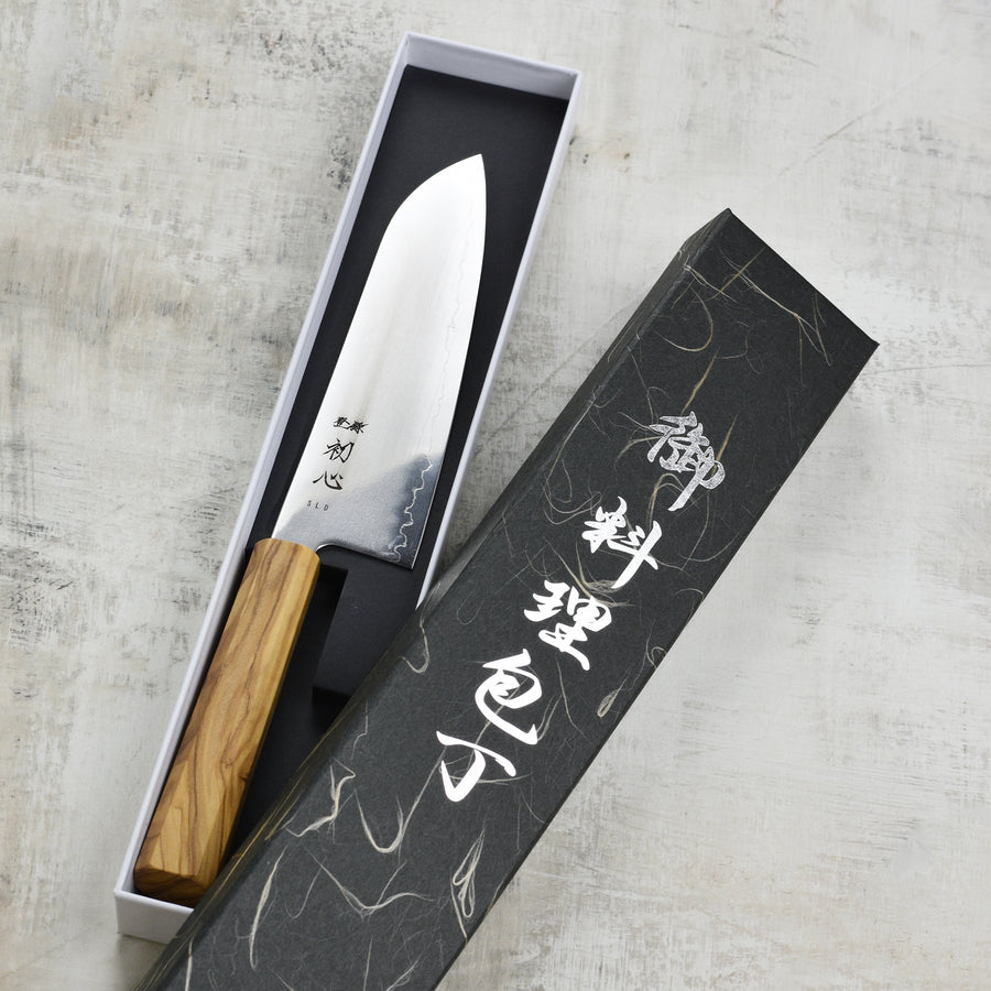Hatsukokoro Hikari SLD 7" Santoku, Olivewood