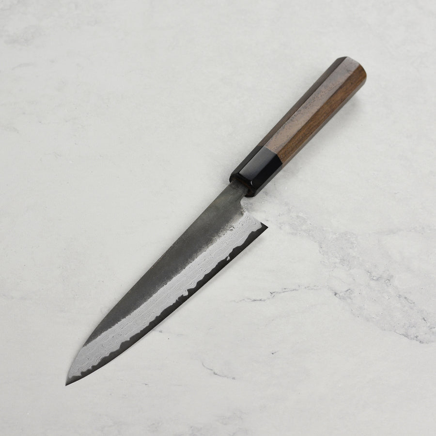 Hatsukokoro Shinkiro Aogami Super Kurouchi Damascus 5.9" Petty, Walnut with Ferrule
