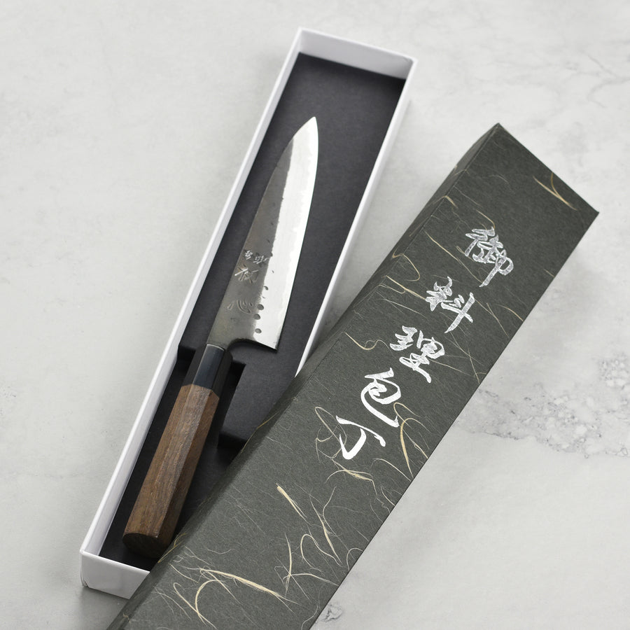 Hatsukokoro Shinkiro Aogami Super Kurouchi Damascus 5.9" Petty, Walnut with Ferrule