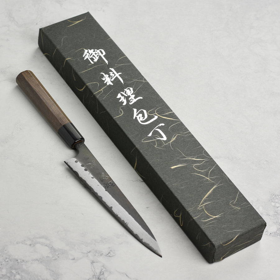 Hatsukokoro Shinkiro Aogami Super Kurouchi Damascus 5.9" Petty, Walnut with Ferrule