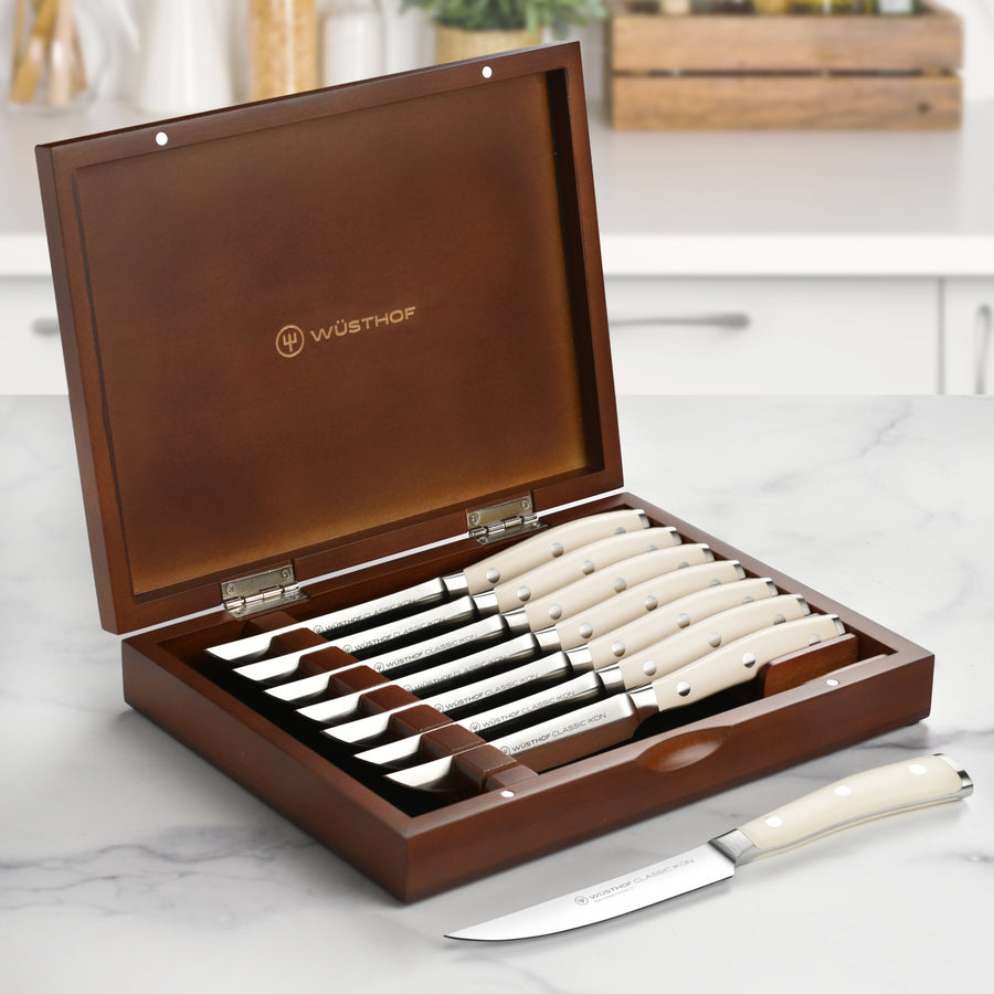 Wusthof Classic Ikon Creme 8 Piece Steak Knife Set with Wood Case