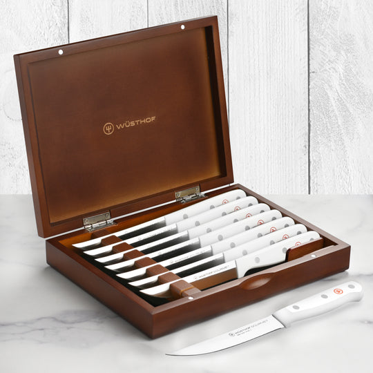 Wusthof Gourmet 8 Piece Steak Knife Set with Case, White Handles