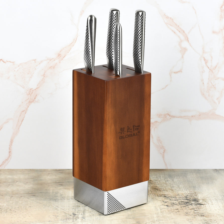 Global Toshi 5 Piece Knife Block Set, Acacia