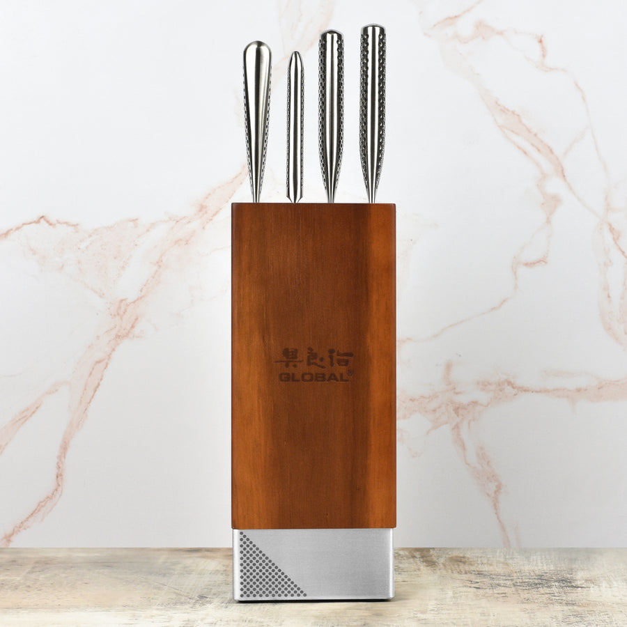 Global Toshi 5 Piece Knife Block Set, Acacia