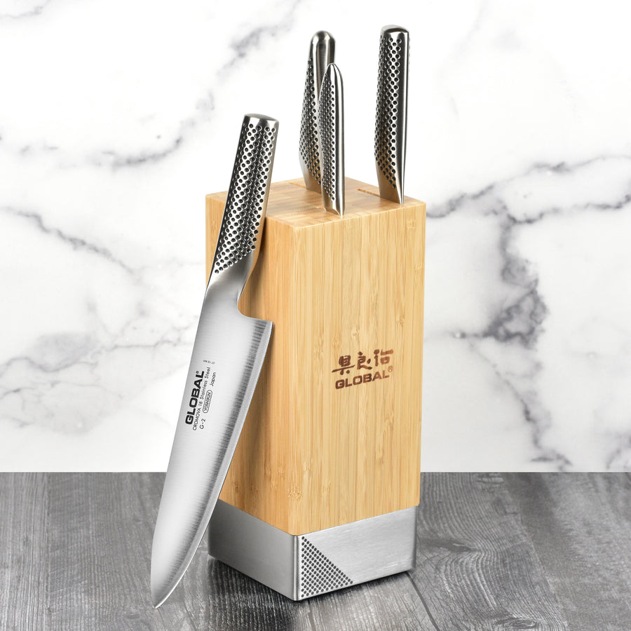 Global Toshi 5 Piece Knife Block Set, Bamboo