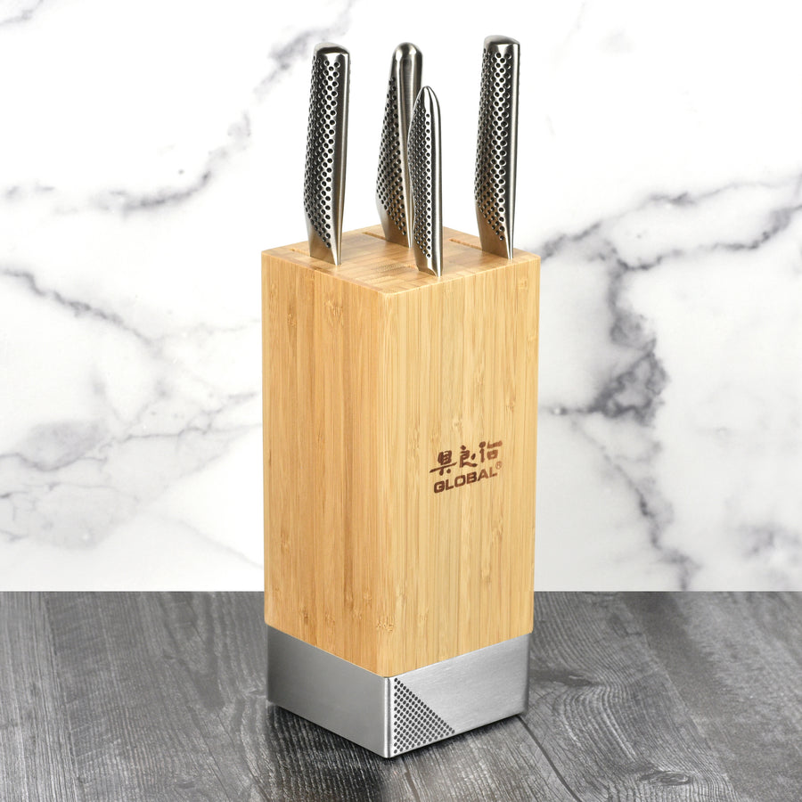 Global Toshi 5 Piece Knife Block Set, Bamboo