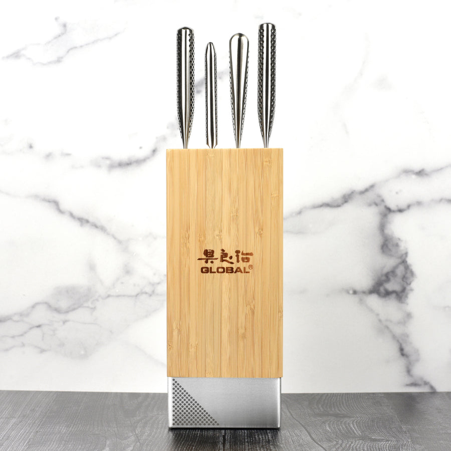 Global Toshi 5 Piece Knife Block Set, Bamboo