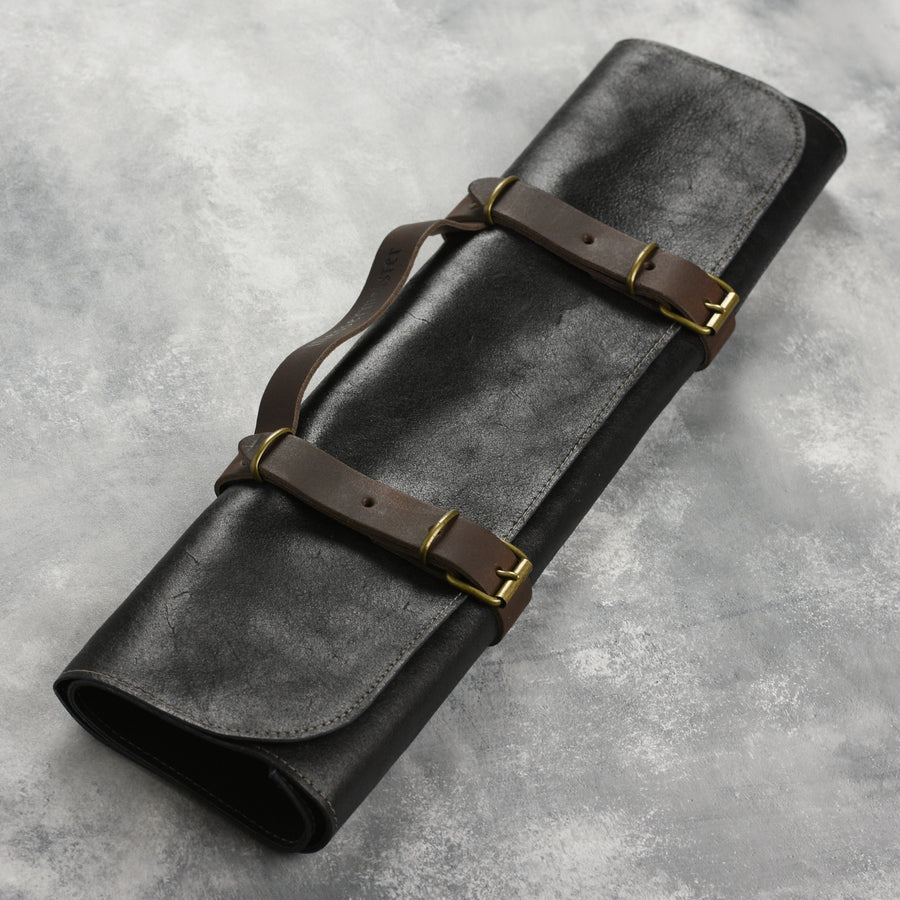 Messermeister 7 Pocket Black Vintage Leather Knife Roll