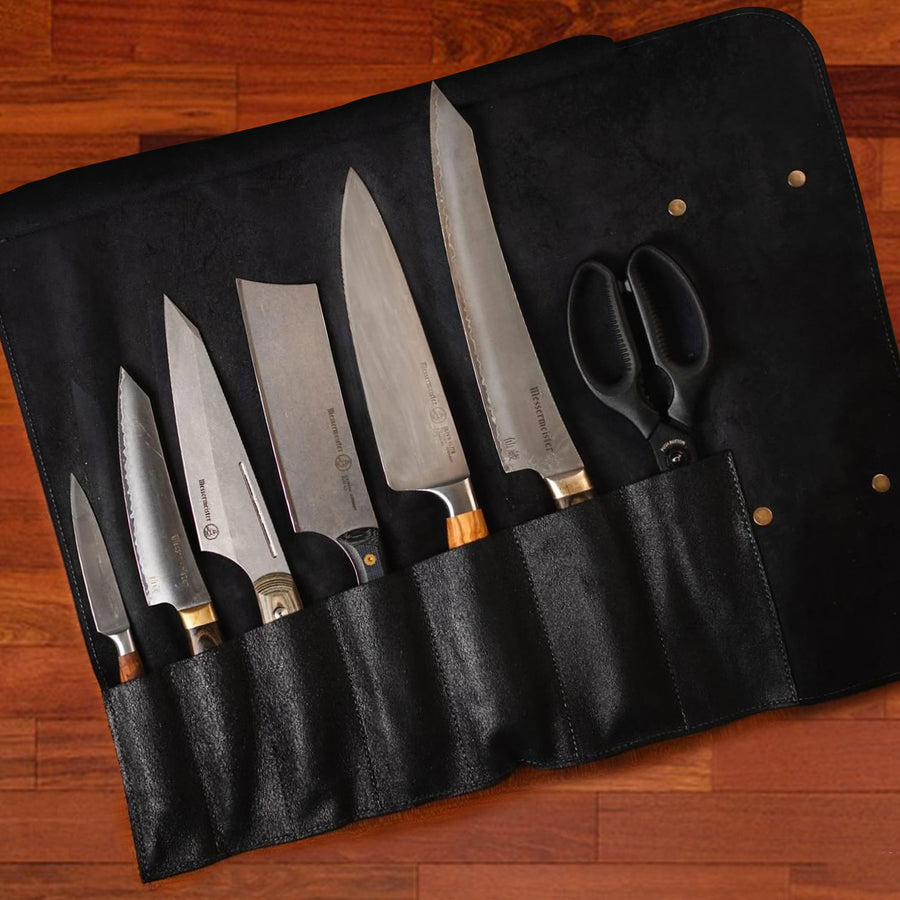 Messermeister 7 Pocket Black Vintage Leather Knife Roll