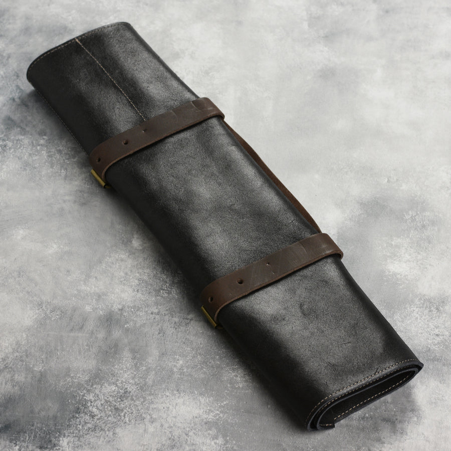 Messermeister 7 Pocket Black Vintage Leather Knife Roll