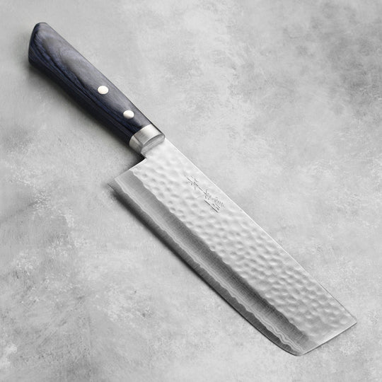Masutani VG10 Hammered Damascus 6.7" Tall Nakiri, Blue Handle