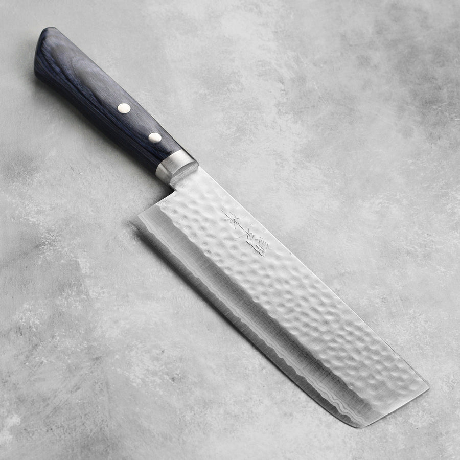 Masutani VG10 Hammered Damascus 6.7" Tall Nakiri, Blue Handle