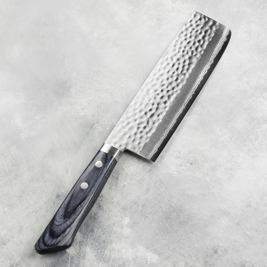 Masutani VG10 Hammered Damascus 6.7" Tall Nakiri, Blue Handle