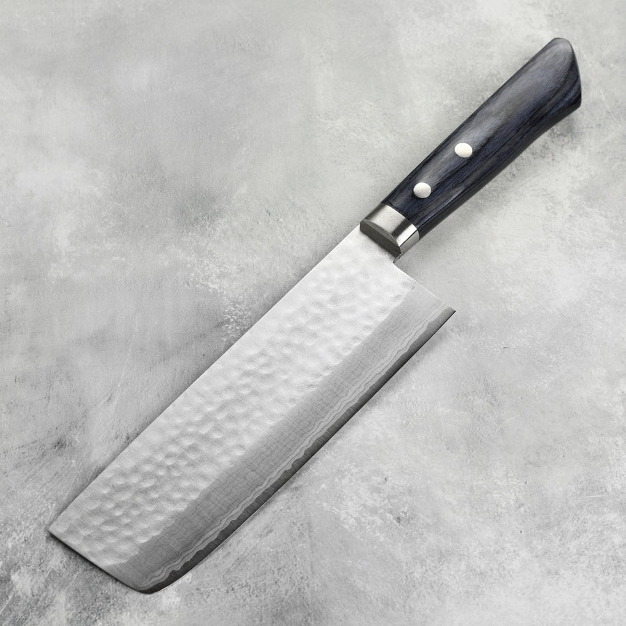 Masutani VG10 Hammered Damascus 6.7" Tall Nakiri, Blue Handle