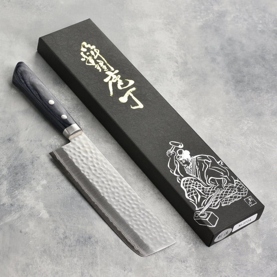 Masutani VG10 Hammered Damascus 6.7" Tall Nakiri, Blue Handle