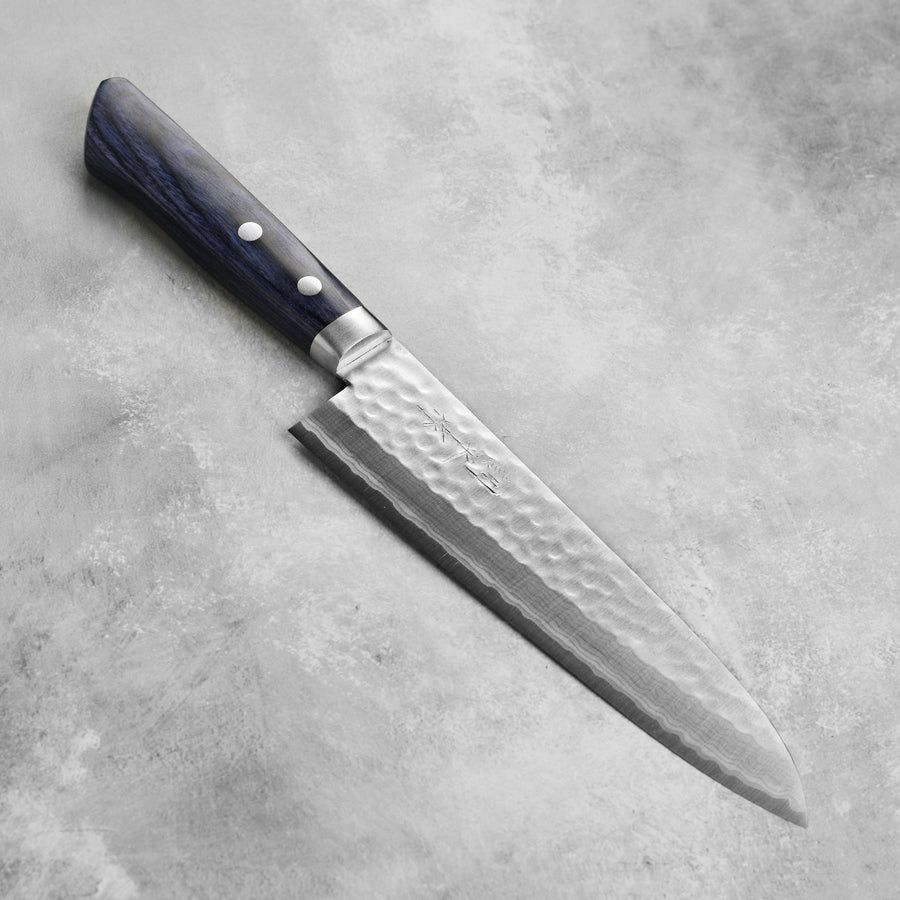 Masutani VG10 Hammered Damascus 7" Gyuto, Blue Handle