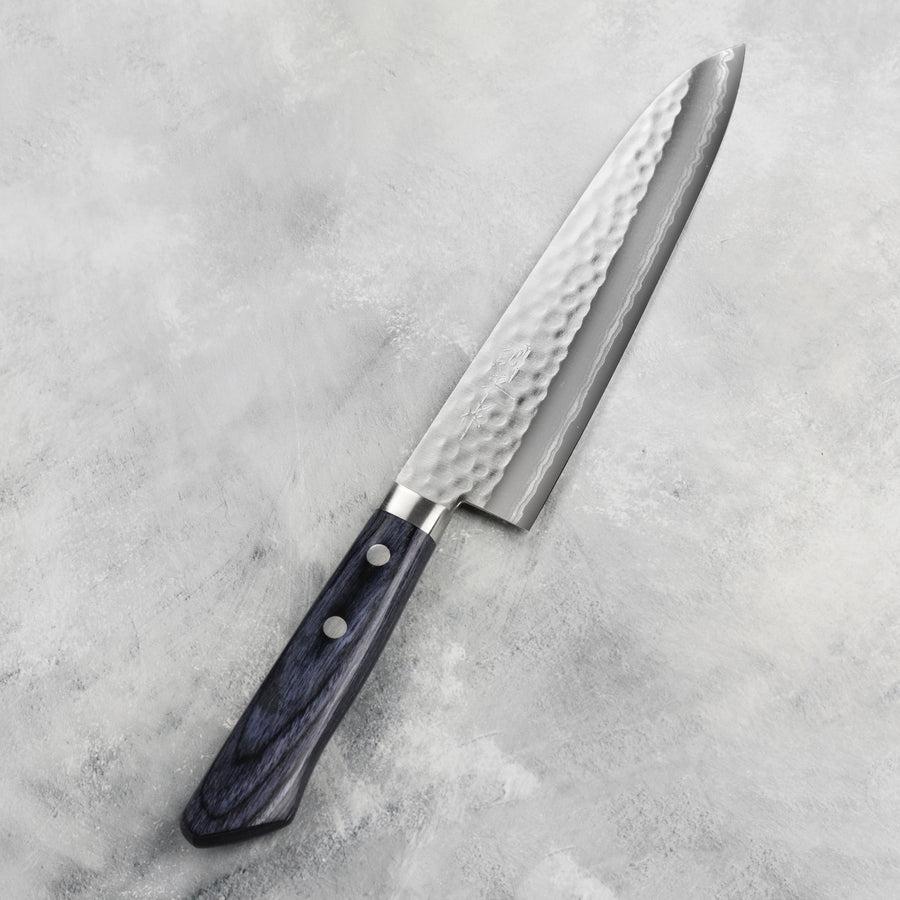 Masutani VG10 Hammered Damascus 7" Gyuto, Blue Handle