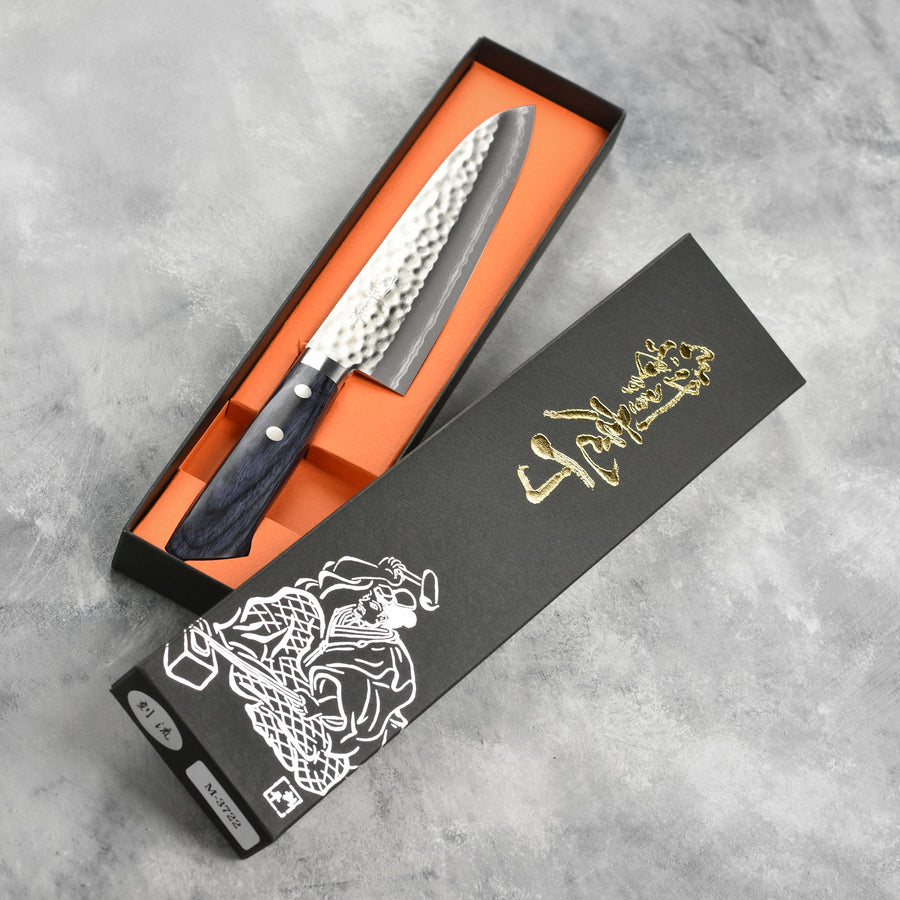 Masutani VG10 Hammered Damascus 7" Gyuto, Blue Handle