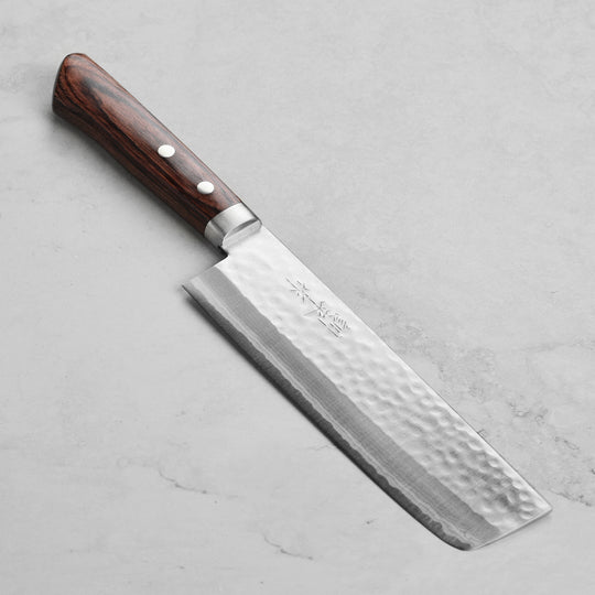 Masutani VG10 Hammered Damascus 6.7" Nakiri, Brown Handle