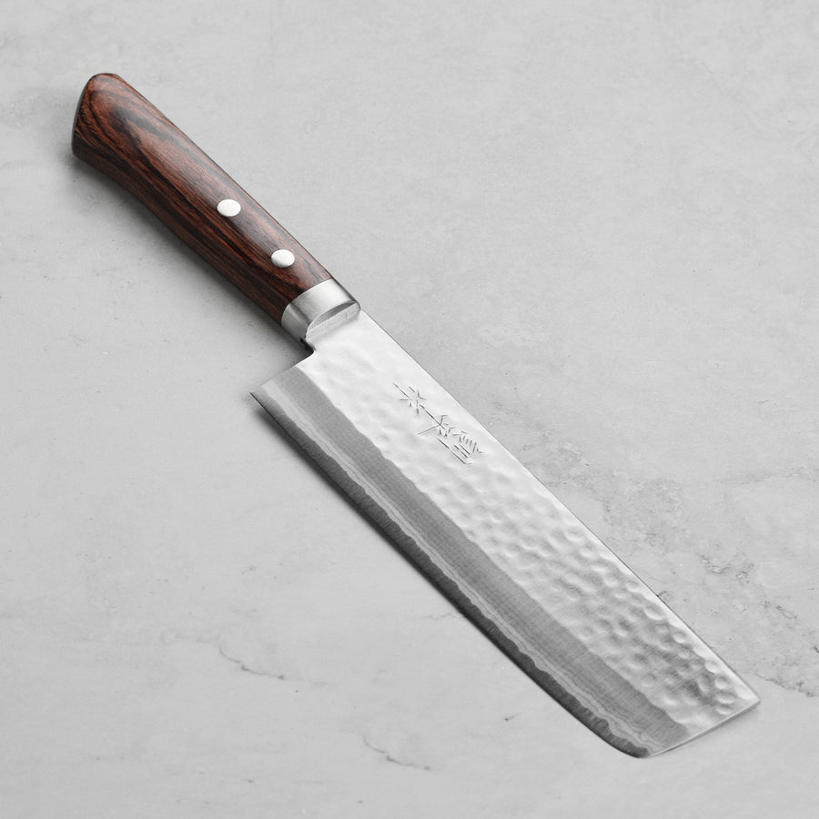 Masutani VG10 Hammered Damascus 6.7" Nakiri, Brown Handle