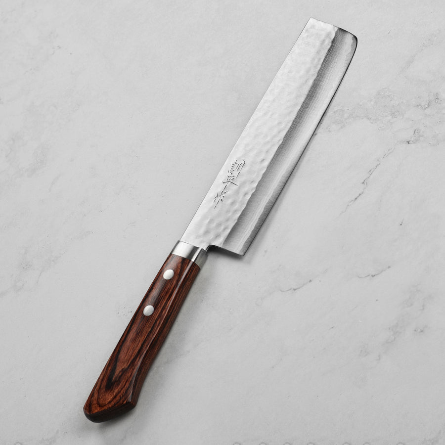 Masutani VG10 Hammered Damascus 6.7" Nakiri, Brown Handle