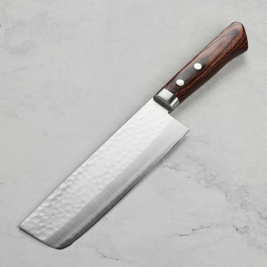 Masutani VG10 Hammered Damascus 6.7" Nakiri, Brown Handle