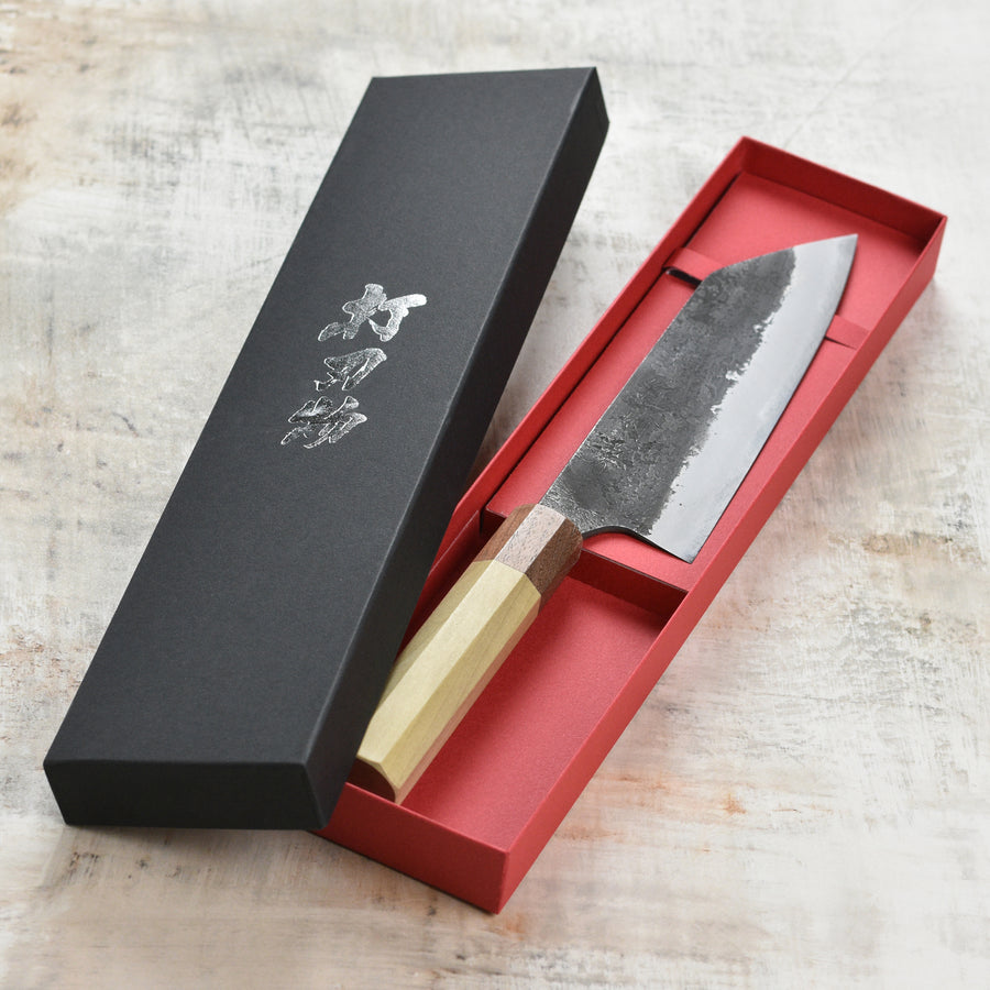 Mazaki Shirogami #2 Kurouchi Nashiji 7" Santoku