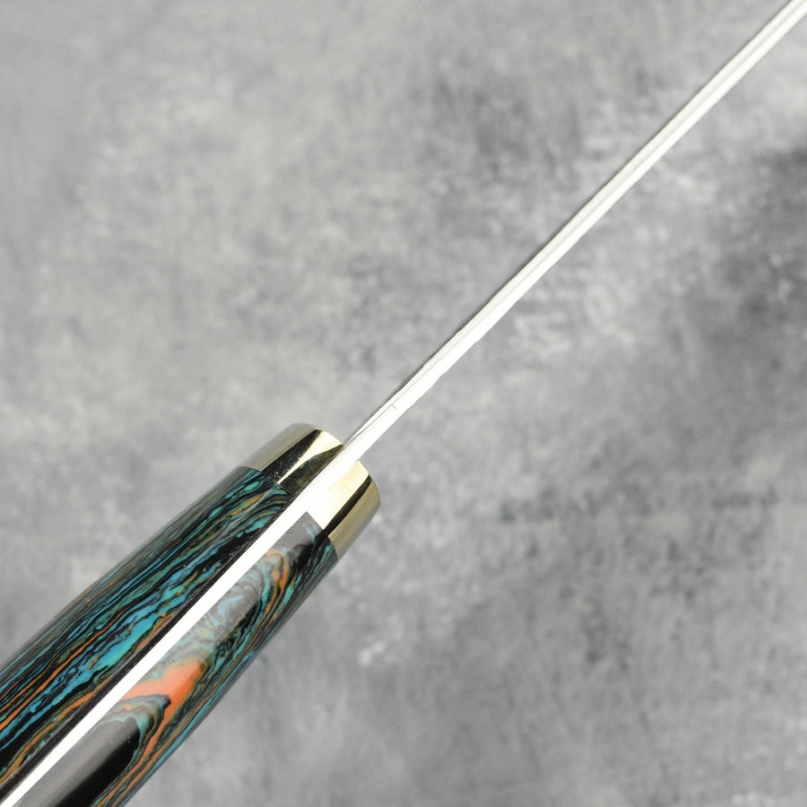 Nigara SG2 Kurouchi Tsuchime 11.8" Sakimaru Sujihiki, Striped Turquoise