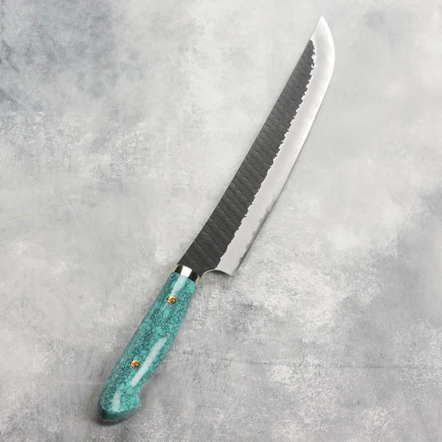 Nigara SG2 Kurouchi Tsuchime 10.6" Sakimaru Sujihiki, Green Turquoise