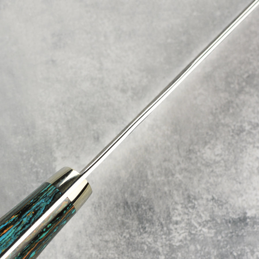 Nigara SG2 Kurouchi Tsuchime 10" Kiritsuke Sujihiki, Striped Turquoise