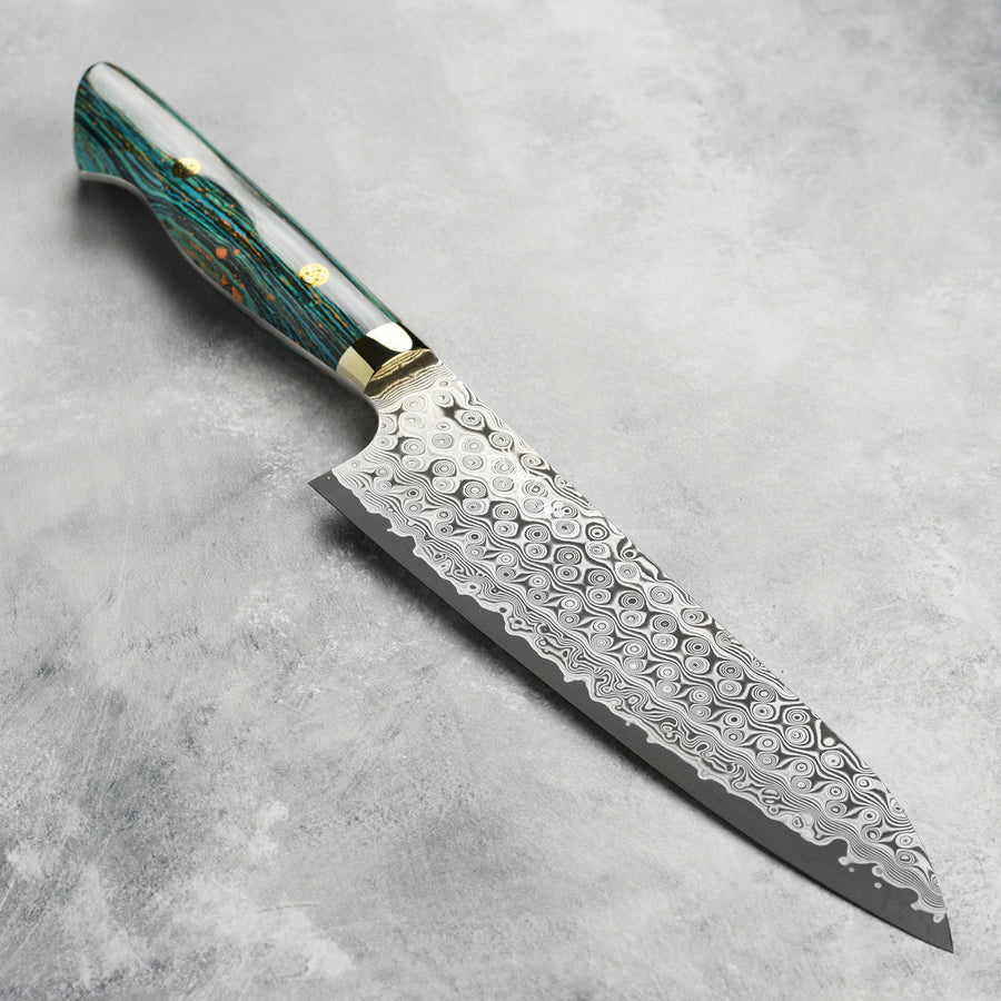 Nigara Anmon SG2 Damascus 8.25" Gyuto, Striped Turquoise