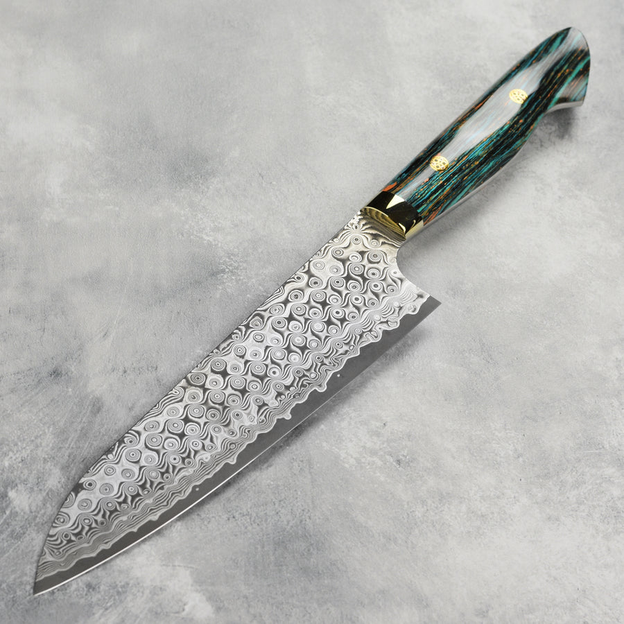 Nigara Anmon SG2 Damascus 8.25" Gyuto, Striped Turquoise