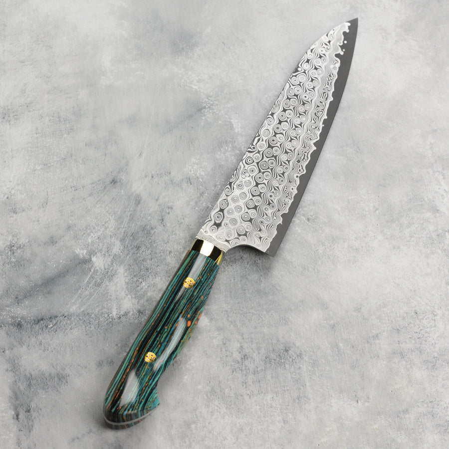 Nigara Anmon SG2 Damascus 8.25" Gyuto, Striped Turquoise