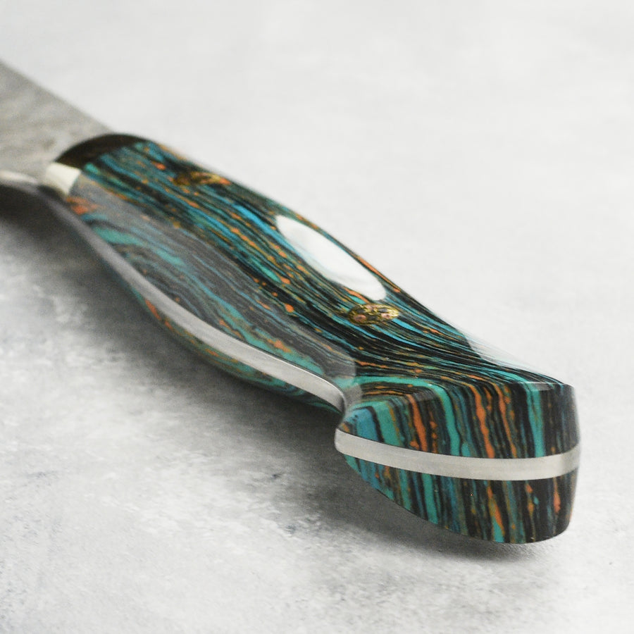 Nigara Anmon SG2 Damascus 8.25" Gyuto, Striped Turquoise