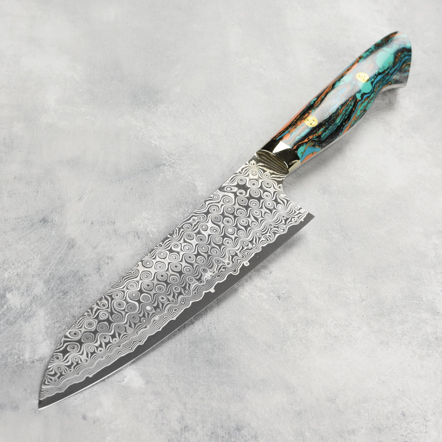 Nigara Anmon SG2 Damascus 8.25" Gyuto, Marble Turquoise