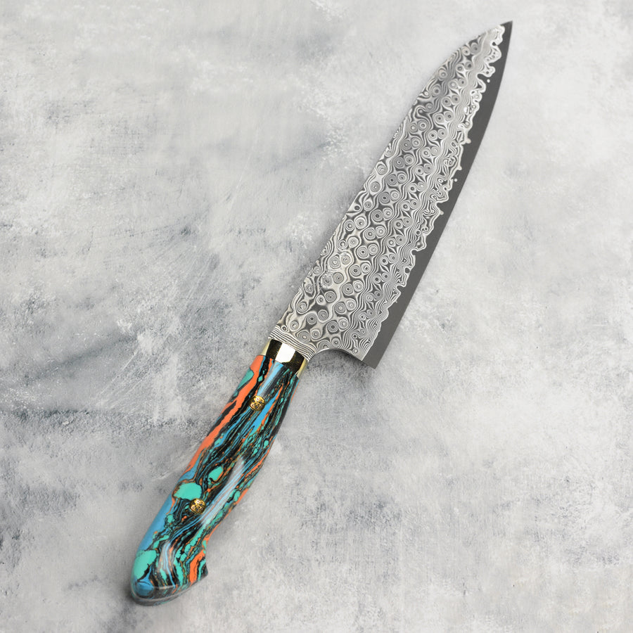 Nigara Anmon SG2 Damascus 8.25" Gyuto, Marble Turquoise