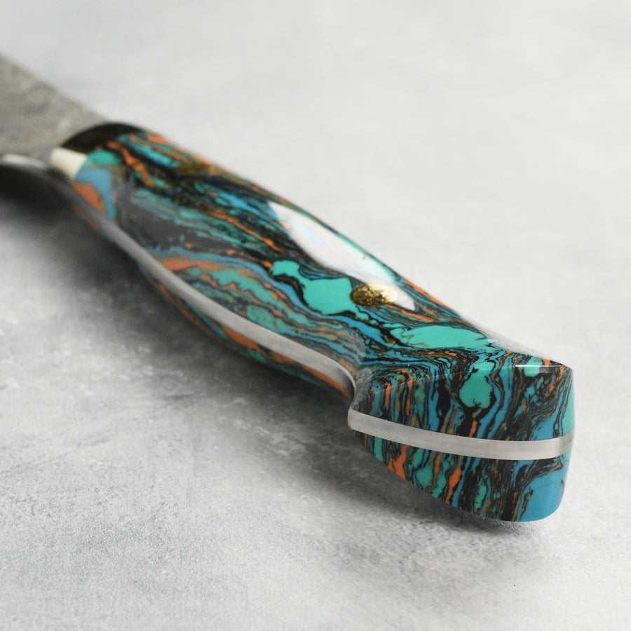 Nigara Anmon SG2 Damascus 8.25" Gyuto, Marble Turquoise